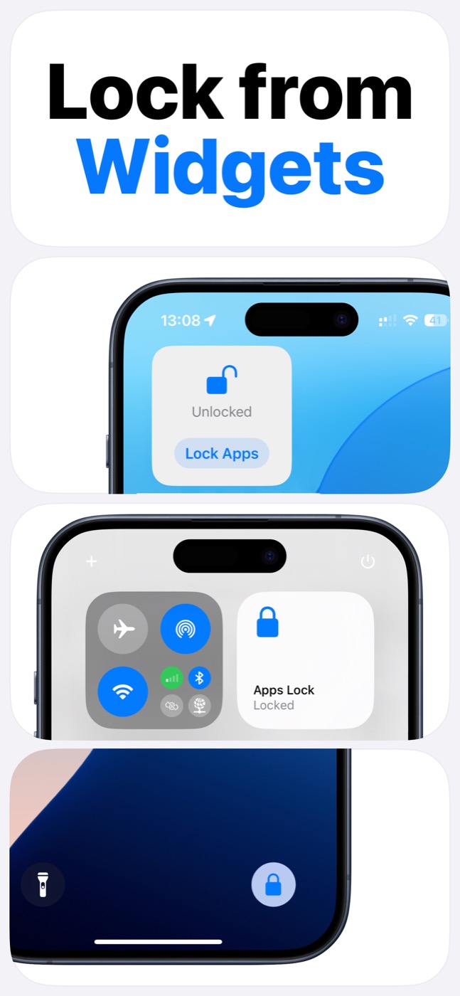 App Lock widgets for Home Screen, Lock Screen, and Control Center