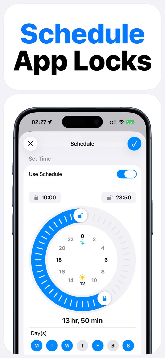App Lock schedule screen for recurring app locks