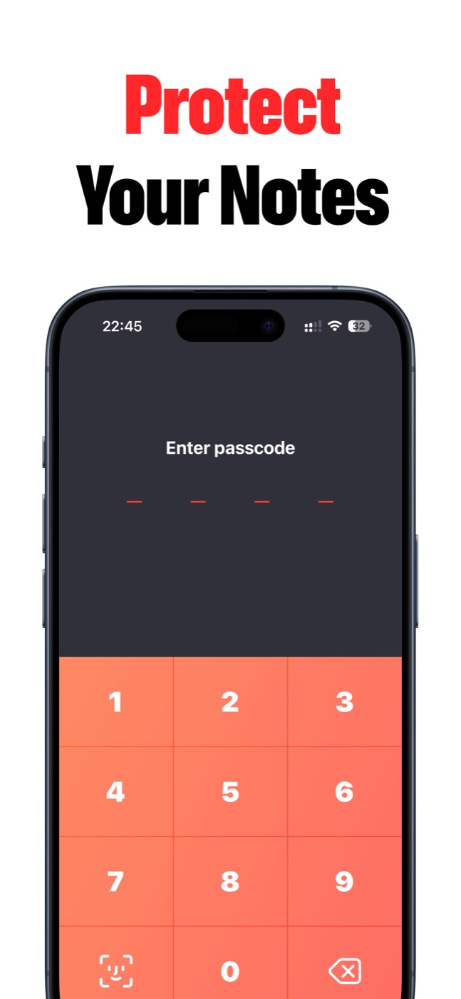 Lock Notes private notes screen with passcode and biometric protection