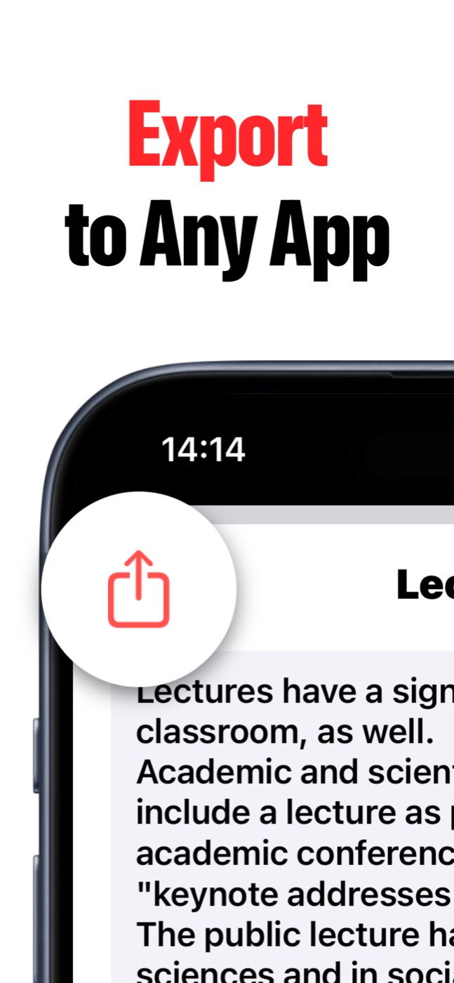 Speech to Text screenshot showing transcript export