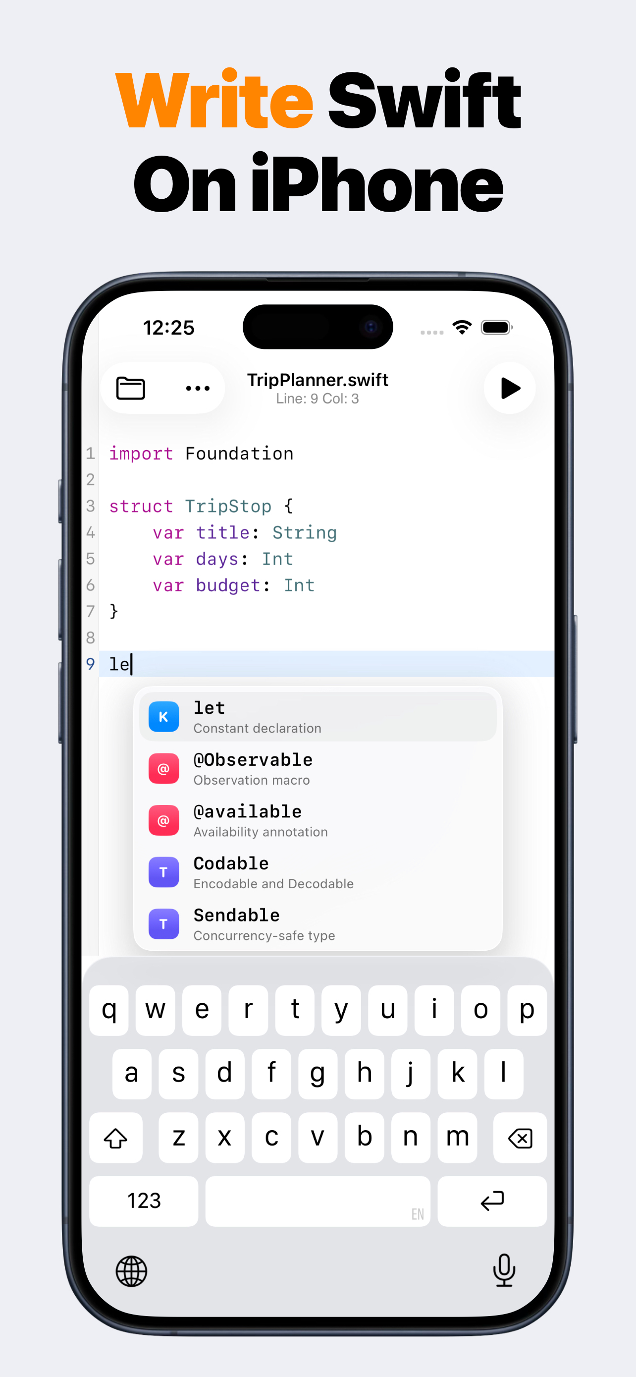 SwiftMate editor for practicing Swift code on iPhone