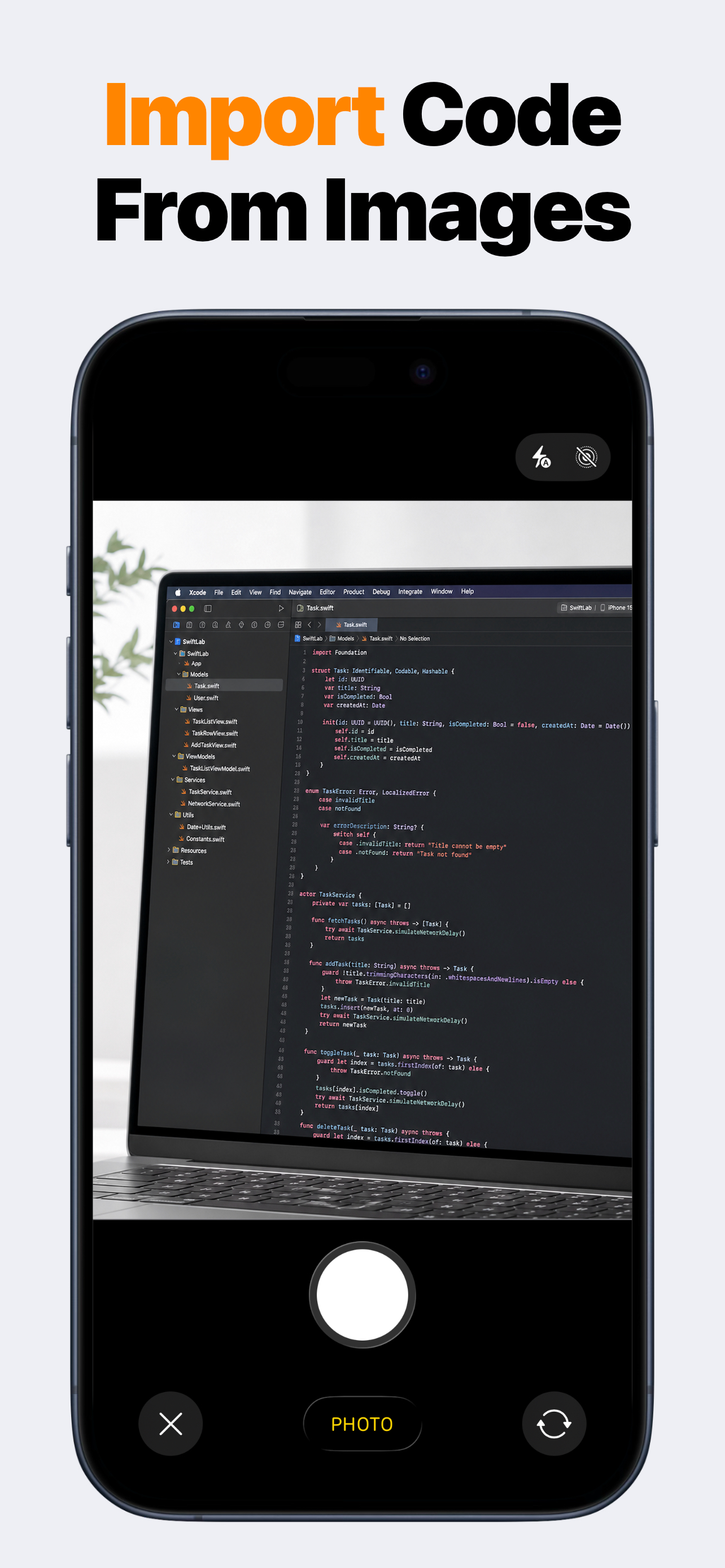SwiftMate camera importing Swift code from an image