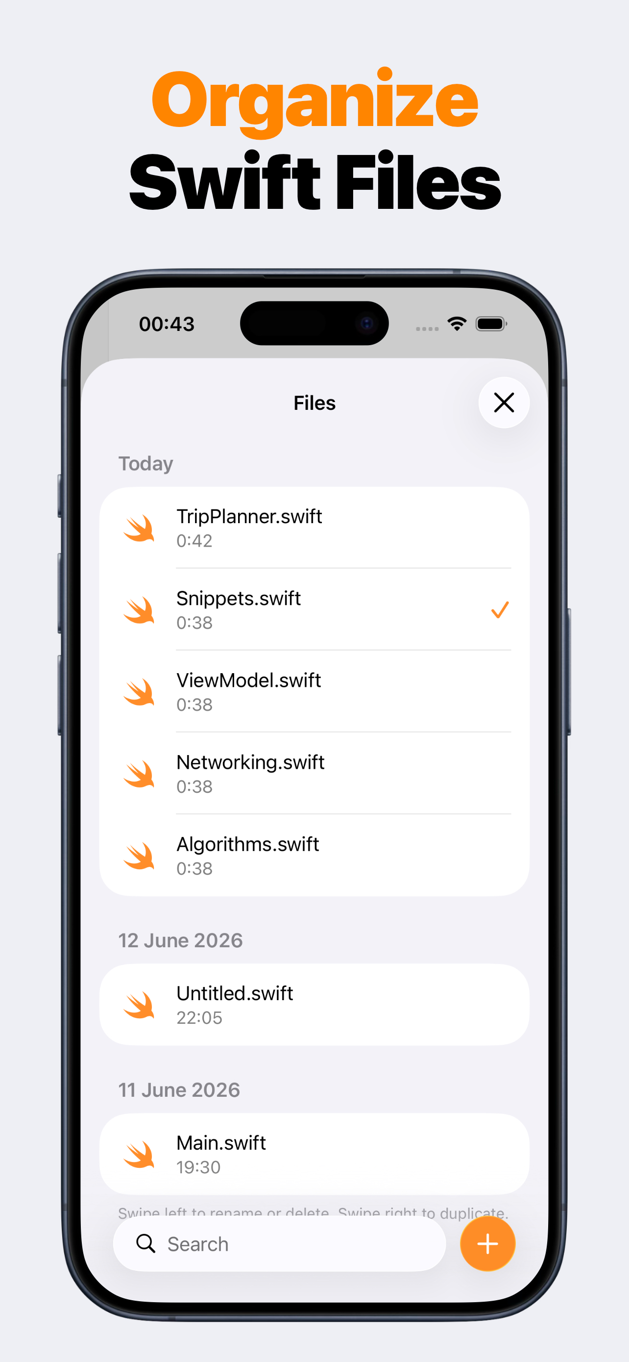 SwiftMate file organizer for Swift snippets on iPhone