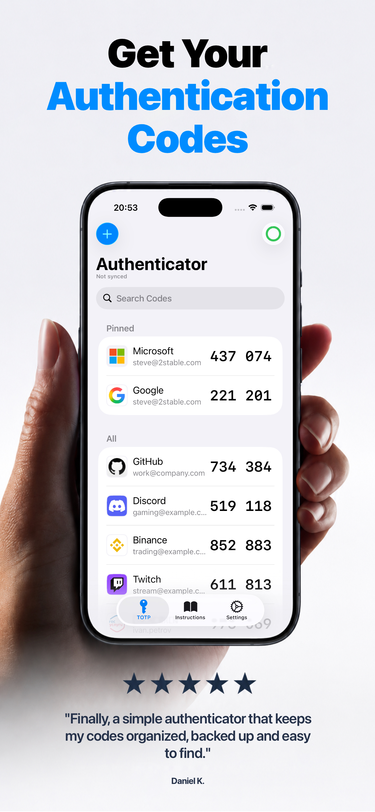 Authenticator 2FA TOTP codes on iPhone