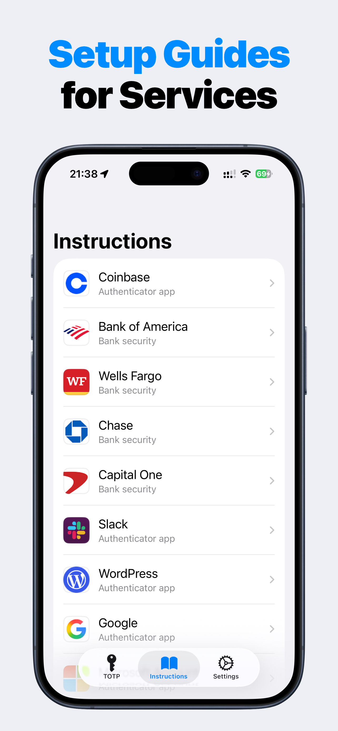 Authenticator 2FA screenshot showing widgets and Apple Watch access